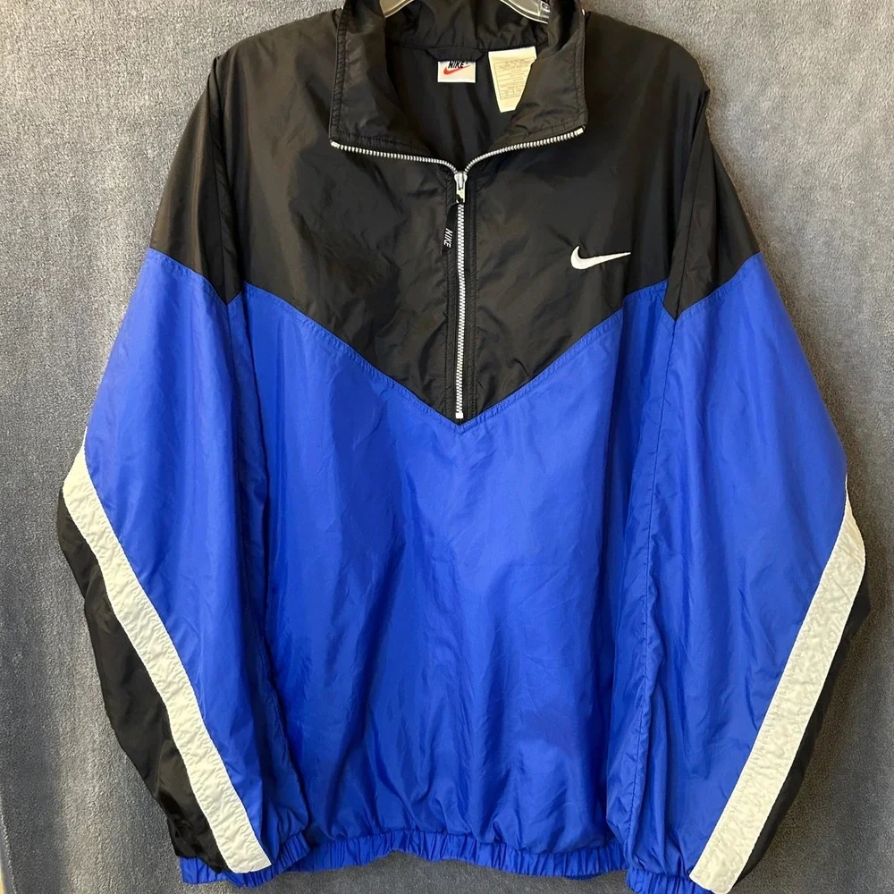 Vintage Nike Windbreaker Mens XL Quarter Zip Pullover Blue Black White